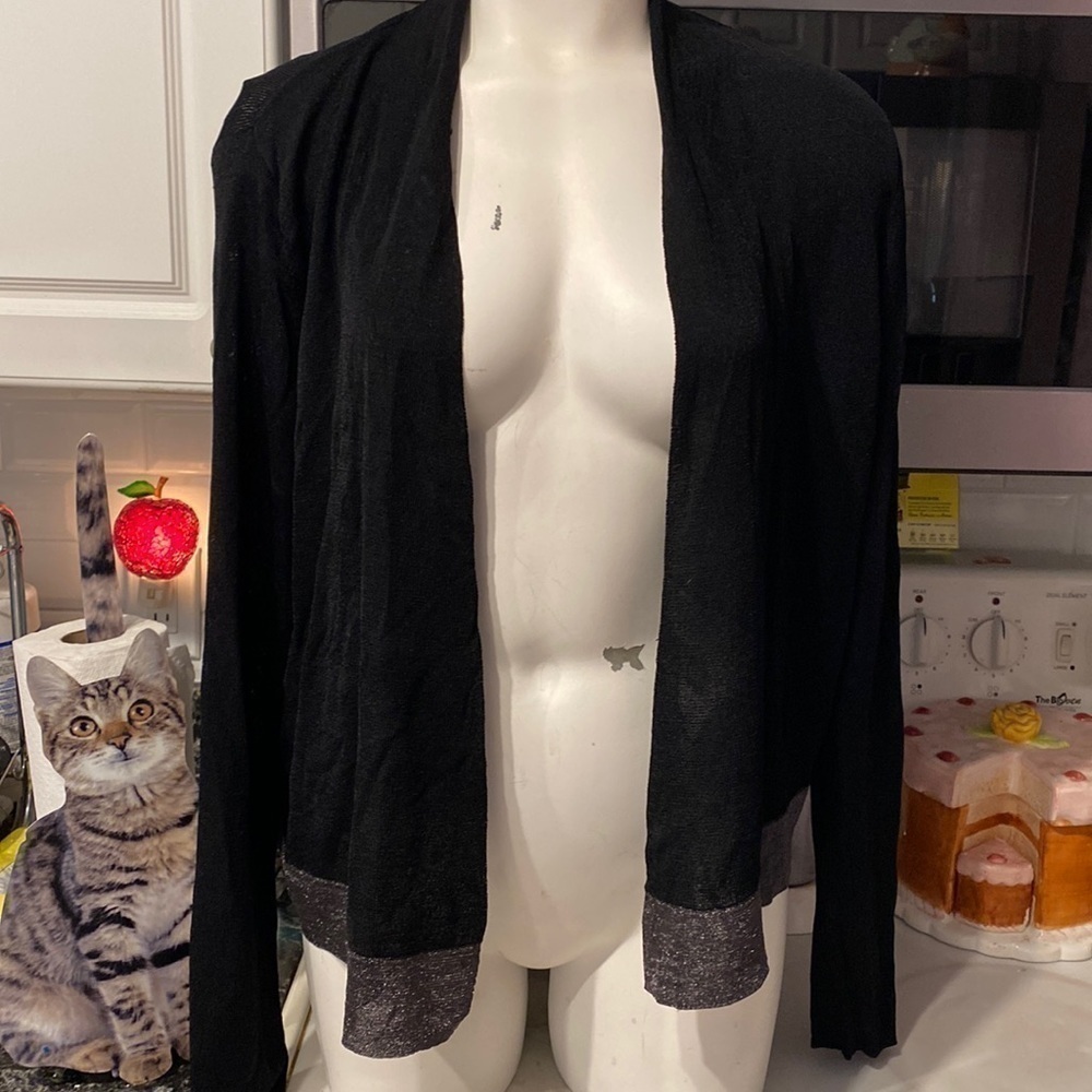L womens Eileen Fisher black/ silver long sleeve stretch sweater size XL. NWT
